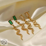 18k Gold Rectangle Zircon Snake Dangle Earrings - QH Clothing