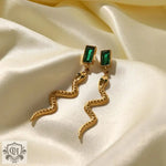 18k Gold Rectangle Zircon Snake Dangle Earrings - QH Clothing