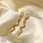 18k Gold Rectangle Zircon Snake Dangle Earrings - QH Clothing