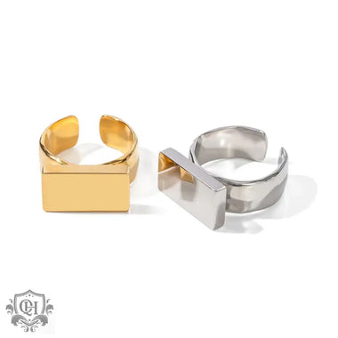 18k gold fashionable simple rectangular design versatile ring - QH Clothing