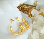 18K Gold Retro Simple Hollow C-shaped Embossed Design Versatile Earrings - QH Clothing