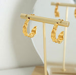 18K Gold Retro Simple Hollow C-shaped Embossed Design Versatile Earrings - QH Clothing