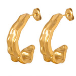 18K Gold Retro Simple Hollow C-shaped Embossed Design Versatile Earrings - QH Clothing