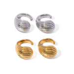 18k gold classic retro drop-shaped earrings with striped design - QH Clothing