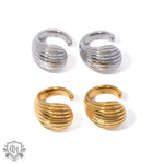 18k gold classic retro drop-shaped earrings with striped design - QH Clothing