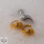 18k gold classic retro drop-shaped earrings with striped design - QH Clothing