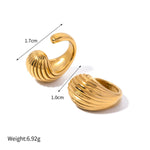 18k gold classic retro drop-shaped earrings with striped design - QH Clothing