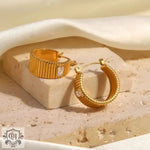 18K Gold Rib Design Earrings - QH Clothing