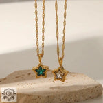 18K Gold Ripple Chain Necklace with Inlaid Star - QH Clothing