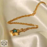 18K Gold Ripple Chain Necklace with Inlaid Star - QH Clothing