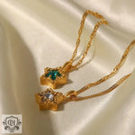 18K Gold Ripple Chain Necklace with Inlaid Star - QH Clothing