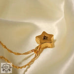 18K Gold Ripple Chain Necklace with Inlaid Star - QH Clothing