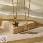 18K Gold Ripple Chain Necklace with Inlaid Star - QH Clothing