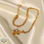 18K Gold Ripple Chain Necklace with Inlaid Star - QH Clothing