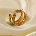 18K Gold Ripple Inlaid Zircon Earrings - QH Clothing