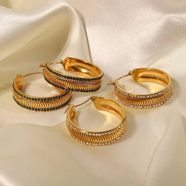 18K Gold Ripple Inlaid Zircon Earrings - QH Clothing