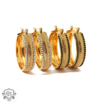 Four Gold Hoop Earrings featuring 18K Gold Ripple Inlaid with Zircon embellishments