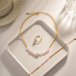 18K Gold Rose Quartz Pendant Necklace & Bracelet - QH Clothing