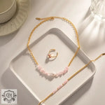 18K Gold Rose Quartz Pendant Necklace & Bracelet - QH Clothing