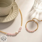 18K Gold Rose Quartz Pendant Necklace & Bracelet - QH Clothing