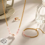 18K Gold Rose Quartz Pendant Necklace & Bracelet - QH Clothing