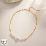 18K Gold Rose Quartz Pendant Necklace & Bracelet - QH Clothing