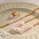 18K Gold Rose Quartz Pendant Necklace & Bracelet - QH Clothing