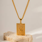 18K Gold Exquisite Fashion Rectangular Rose Tag Design Necklace - QH Clothing