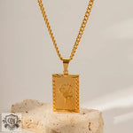 18K Gold Exquisite Fashion Rectangular Rose Tag Design Necklace - QH Clothing