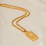 18K Gold Exquisite Fashion Rectangular Rose Tag Design Necklace - QH Clothing