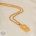 18K Gold Exquisite Fashion Rectangular Rose Tag Design Necklace - QH Clothing