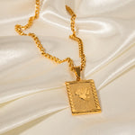 18K Gold Exquisite Fashion Rectangular Rose Tag Design Necklace - QH Clothing