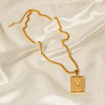 18K Gold Exquisite Fashion Rectangular Rose Tag Design Necklace - QH Clothing