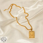 18K Gold Exquisite Fashion Rectangular Rose Tag Design Necklace - QH Clothing