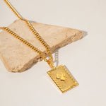 18K Gold Exquisite Fashion Rectangular Rose Tag Design Necklace - QH Clothing