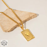 18K Gold Exquisite Fashion Rectangular Rose Tag Design Necklace - QH Clothing