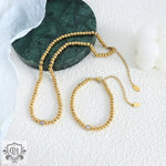 18k Gold Round Inlaid Zircon Bead Bracelet & Necklace - QH Clothing