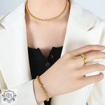 18k Gold Round Inlaid Zircon Bead Bracelet & Necklace - QH Clothing