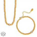 18k Gold Round Inlaid Zircon Bead Bracelet & Necklace - QH Clothing