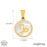 Gold Capricorn zodiac pendant in 18K gold round pendant with 12 zodiac signs