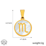 Gold-toned Scorpio zodiac pendant on 18K gold round pendant showcasing zodiac signs