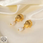 18K Gold Seashell Pearl Earrings - QH Clothing