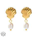 18K Gold Seashell Pearl Earrings - QH Clothing