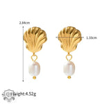 18K Gold Seashell Pearl Earrings - QH Clothing