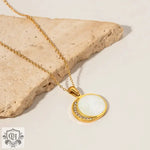 18K Gold Shell Sun and Zircon Moon Necklace - QH Clothing