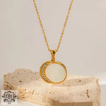 18K Gold Shell Sun and Zircon Moon Necklace - QH Clothing