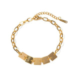 18k Gold Simple Chain with Square Design Bracelet - QH Clothing