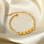 18k Gold Simple Chain with Square Design Bracelet - QH Clothing