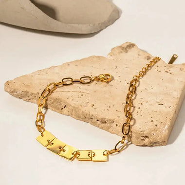 18k Gold Simple Chain with Square Design Bracelet - QH Clothing