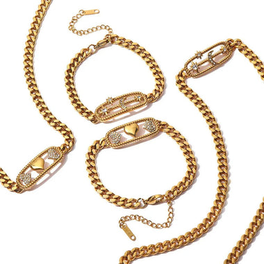 18K Gold Simple Diamond Heart/Star Design Bracelet & Necklace - QH Clothing